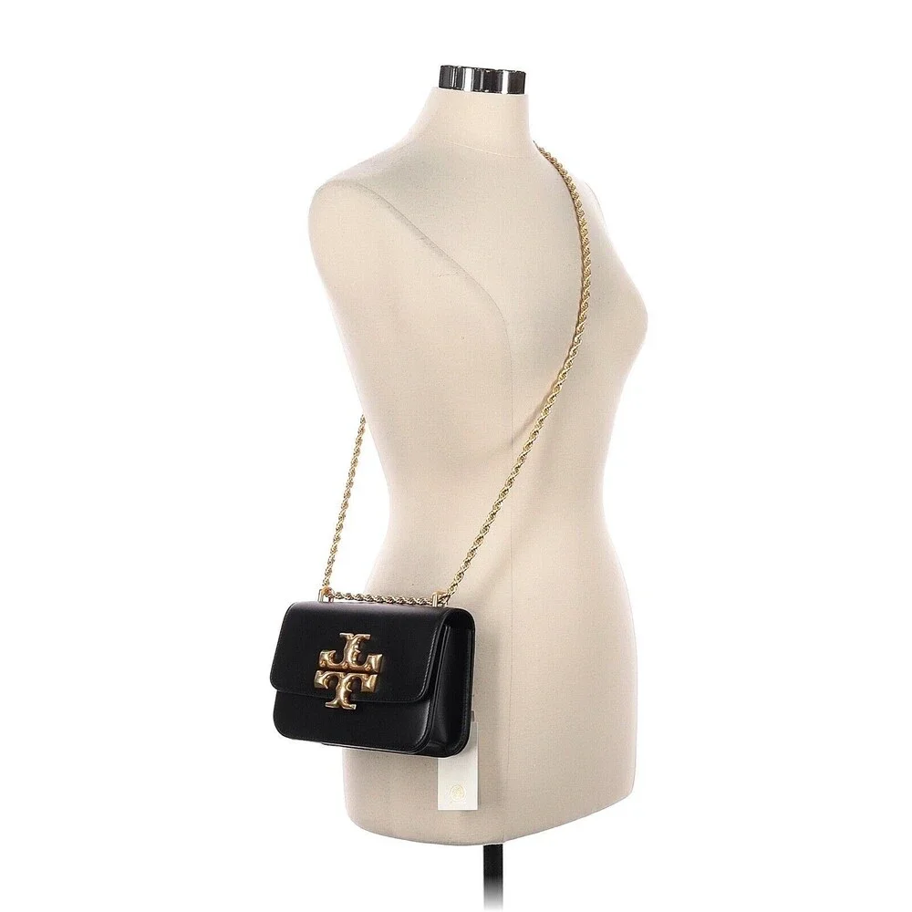 TORY BURCH Eleanor Solid Black Leather Small Convertible Crossbody Shoulder Bag